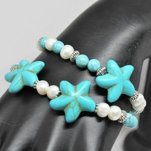 Star motif turquoise and pearls bracelet